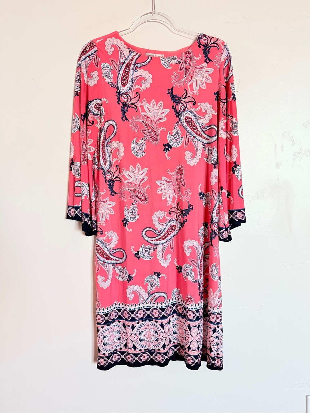 Sandra Darren Coral Paisley Long Sleeve Shift Dress